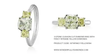 3-Stone Cushion Cut Diamond Ring With Fancy Yellow Diamonds 3STNFANCYYELLOW584