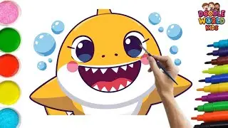 How to Draw Cute Amazing Baby Shark  | Easy Cartoon Drawing, Painting & Coloring for Kids & Toddlers