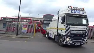 London Buses 2021-Ponders End & Enfield Bus Garage with DAF DW Bus on Tow