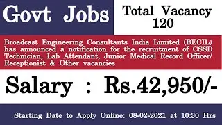 BECIL Various Vacancy Recruitment 2021 Apply Online for 120 Posts