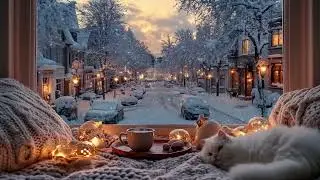 ❄️🐈 Warm Room Winter Piano | White Cat & Falling Snow for 3 Hours | Calm Study Stress Relief Sleep