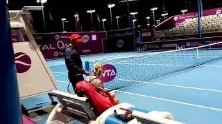 Qatar Total Open 2019 winner Belgian tennis player 'Elise Mertens' practising with her coach !!!!!!