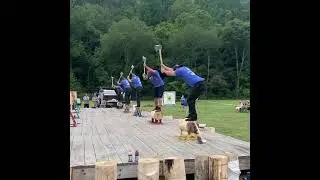 Underhand chop. PA championship professional lumberjack Mark Bouquin
