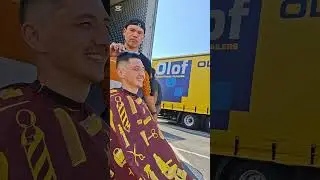 truck parking haircut clients from Uzbekistan truckers #europe #truckers #haircut #hairstyle #barber