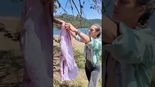 She made a hanger in the woods 🪵🫢 #outdoors #creativesurvival #lifehack #survival #camping