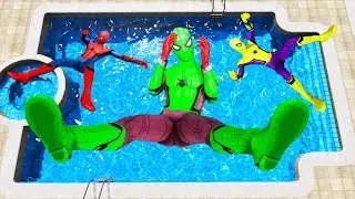 GTA 5 Rainbow Pink Vs Yellow & Red Spiderman Jumping into Pool (Euphoria Physics/Ragdolls) #5