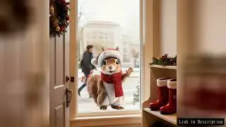 1pc Christmas Squirrel Window Sticker with Scarf Santa Hat Static Cling Winter Door Glass Decoration