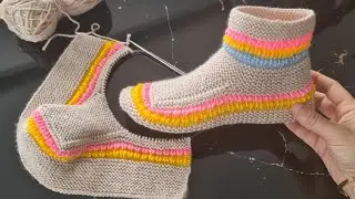 Очень амбициозная модель вязаного носка 💛 Учимся вязать женские носки шаг за шагом 💙