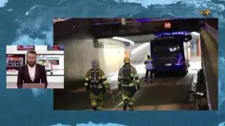 Gasbuss fastnade i tunnel