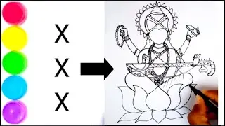 Very Easy Maa Saraswati Ji Drawing From 3 Cross 🎨/Saraswati Pooja Drawing//Basant-Panchmi Special