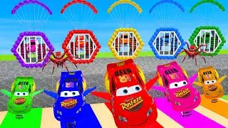 Long Slide Game With McQueen.. POLICE CARS 3D Challenge escape from the giant spiders be successful?