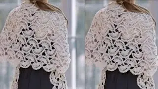 كروشيه شال مستطيل سهل وبسيط/Crochet shawl