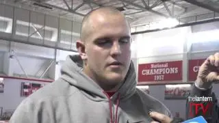 Ohio State C Billy Price speaks at spring practice on 3/9