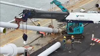 2026.01.05  淡江大橋  河中段八里側北上車道第24柱位準備吊裝立柱中 河中段瀝青鋪設施工 概況觀察 空拍 LIVE 直播