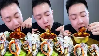 Eating giant sea snails in an immersive way, one after another sliding into your mouth