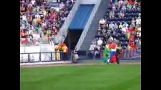 Chippy Chipmunk races mascots at the Scranton Wilkes-Barre RailRiders game