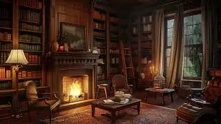 Cozy Fireplace in Old Library Study