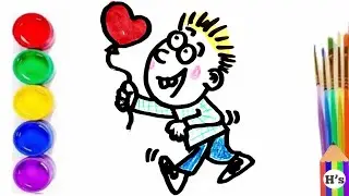 How To Draw a Cute Boy with Heart Balloon