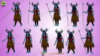 Mythological Demon Warrior - 2D Horror Character Asset (Spear & Horns)