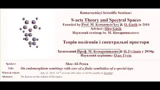 Sher-Ali Penza, On endomorphism semirings with zero of a finite semilattice of a speciai type