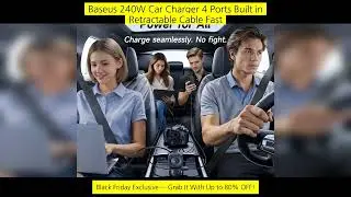 Baseus 240W Car Charger 4 Ports Built In Retractable Cable Fast Charging Usb