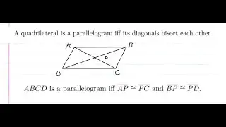 Prove that a Quadrilateral is a Parallelogram iff its Diagonals bisect each other.