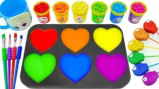 Satisfying Video How To Make Color heart with Rainbow Lollipop Hearts Candy M&M Cutting ASMR