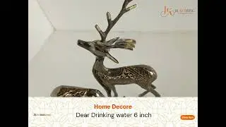 Brass Deer 12-Inch Drinking Pose with Ornamental Detailing