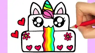 COMO DIBUJAR UNA TORTA DE COMPLEAÑOS KAWAII |  COMO DIBUJAR UNA TORTA UNICORNIO KAWAII