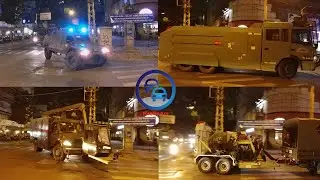 Anti-protester armoured, handling explosive and other special vehicles marching on road in Sai Gon