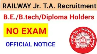 Railway Jr.TA Recruitment 2020//Official Notification//All India Job//Form Appl