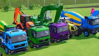 TRANSPORTING EXCAVATOR MIXER TRUCK TRACTORs Backhoe loaders Beamng.Drive Game FARMING SIMULATOR 22