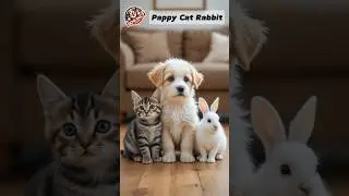 Adorable Puppy, Cat, and Rabbit Chilling Together! 🐶🐱🐰 #pappy #cat #rabbit