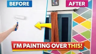 DIY Geometric Wall Painting | Colourful Room Makeover 