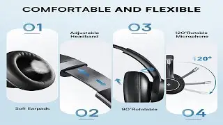 ENC Noise Cancelling Headphones with 4 Mics - eMeet Bluetooth Headset with Microphone,