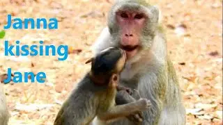 WOW very sweet !! Janna help comfort her mom Jane by kiss, Janna happy kiss to mom stop feed Janet