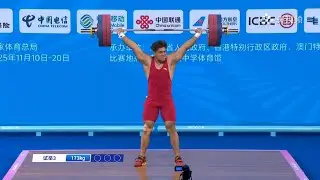 2025 National Games of China Weightlifting Men's 96kg Part 1 - Snatch