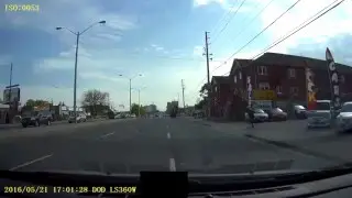Four men run in front of Jeep Wrangler in Scarborough (Toronto)