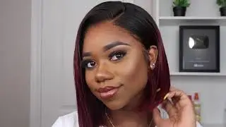 Lace Front Burgundy Ombre Bob Remy Human Hair Wigs Pre-plucked 1B/99J, Straight Bob Wig