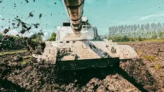 Leopard 1 tank start up and playing in heavy mud - LEOPARD 1A5 TANK Engine Sound - Danish army