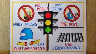 Road Safety Poster Drawing easy| Sadak Suraksha Poster Drawing| Road safety Drawing| Traffic Signal