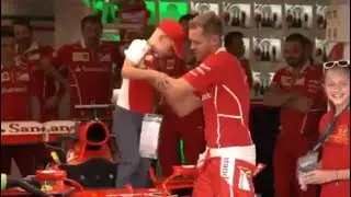 F1 2017 Hungarian GP | Sebastian Vettel brings two young fans in the Ferrari garage
