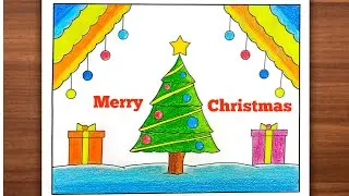 Merry Christmas Drawing Easy | Christmas Tree Drawing | Christmas Tree | Christmas Drawing
