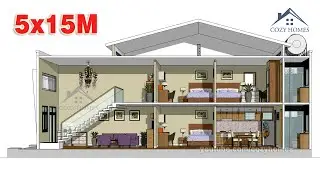 #CozyHomes | Mẫu Nhà Gác Lửng 5x15m - 3 Phòng Ngủ | Home Plan 5x15m | Casa 5x15m