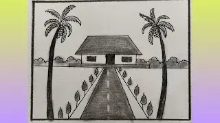 Beautiful Village House Pencil Sketch | Easy Village Scenery Drawing | Simple Art for Beginners