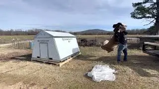 Unpacking the new Hog hut farrowing shelter from Osborne Industries