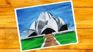 Lotus temple drawing, How to draw Lotus temple. || Temple Drawing, Watercolor painting.