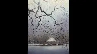 Boat Pond - Winter #paintingwatercolor #watercolortutorial #arttutorial