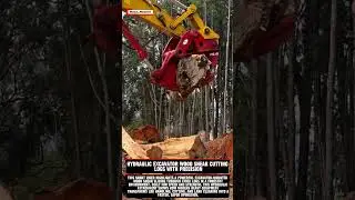 Hydraulic Excavator Wood Shear Cutting Logs with Precision #woodworking