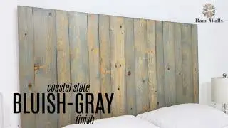 Coastal Slate Bluish-Gray Color Solid Wood Headboard Hanger Style, Mounts on Wall